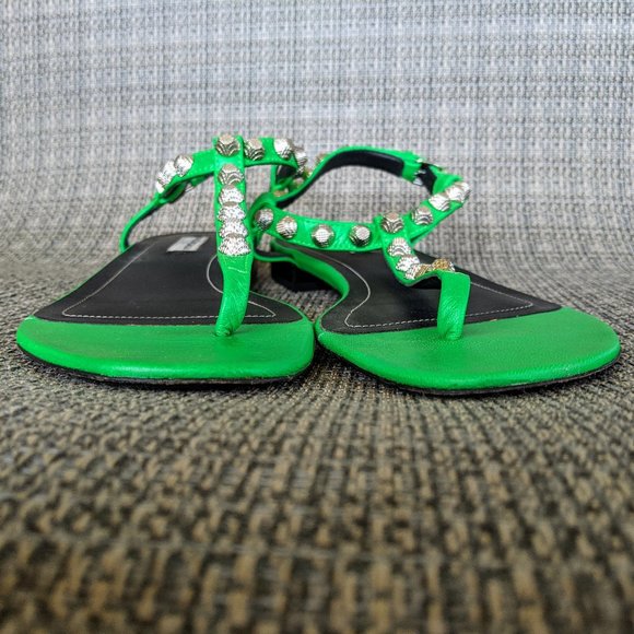 BALENCIAGA Green Arena Studded Thong Sandals sz 38 - Picture 3 of 7